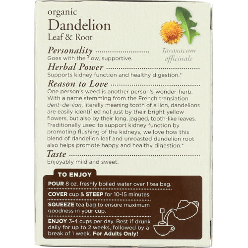 Organic Dandelion Leaf & Root Caffeine Free Herbal Tea 16 Tea Bags