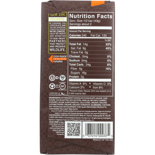 Chocolate Natural 60% Dark Chocolate Bar Cinnamon Cayenne & Cherries
