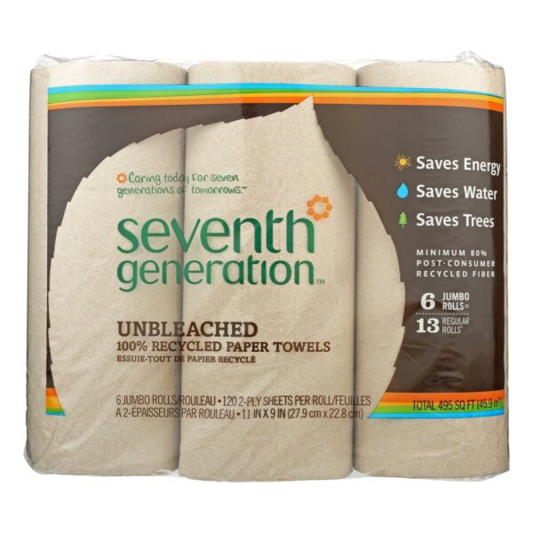 100% Unbleached Recycled Paper Towels 6 Rolls